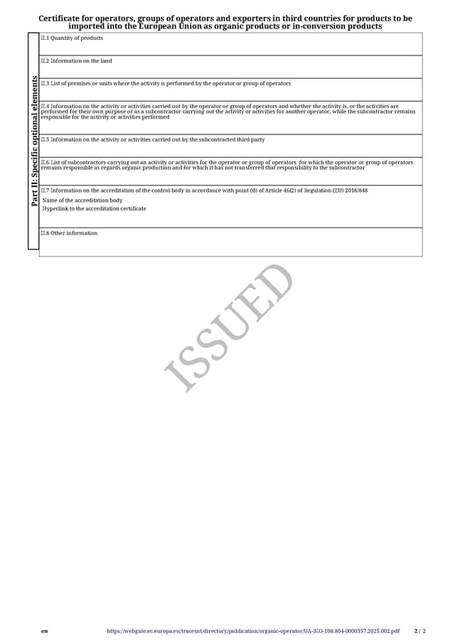 Organic Standard certificate